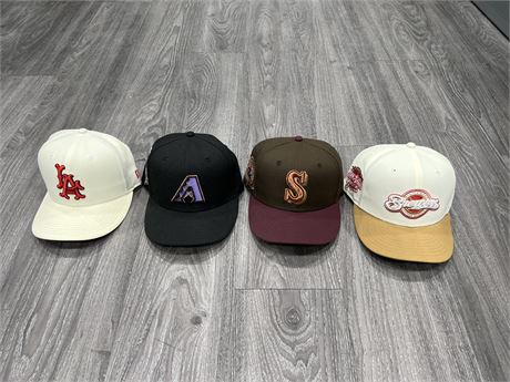 4 AS NEW FITTED BASEBALL HATS - SPECS IN PHOTOS
