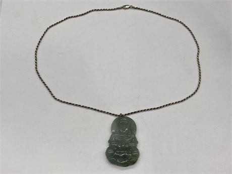 925 STERLING SILVER NECKLACE (20”) W/NATURAL JADE BUDDHA PENDANT (2”)