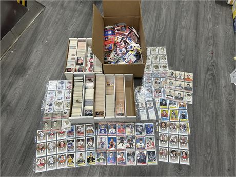 LARGE LOT OF HOCKEY/SPORTS CARDS - INCLUDES SHEETS OF ROOKIE & GOALIE CARDS