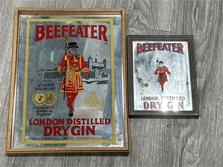 2 BEEFEATER MIRRORED SIGNS/DECOR - LARGER 12” X 16”