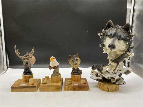 LOT OF WILDLIFE STATUES - HAS SOME CHIPS