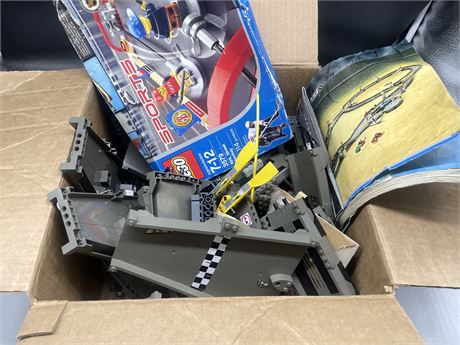 BOX OF RACETRACK LEGO AND SPORTS 3579