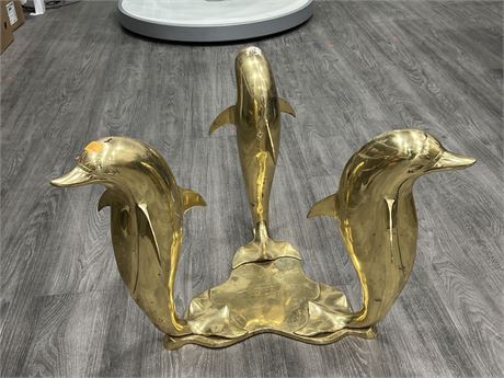LARGE BRASS DOLPHIN DISPLAY (26” wide, 18” tall)