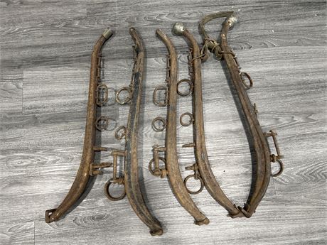 2 PAIRS OF ANTIQUE WOODEN / STEEL HORSE HAMES