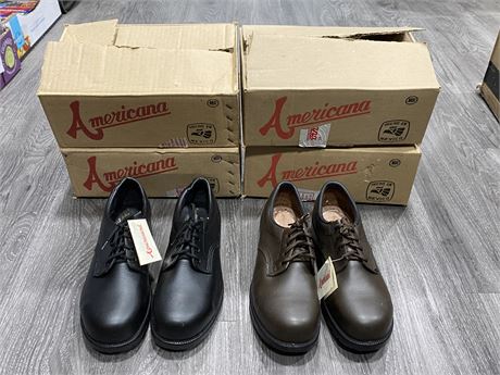 NEW 4 PAIRS OF AMERICANA STEEL TOE SHOES - 3 BROWN 1 BLACK (ALL SIZE 7)