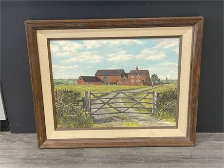 SIGNED 1975 FRAMED OIL PAINTING BY M.E. EDWARDS (31”x25”)