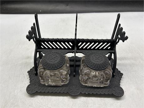 CAST IRON DUAL INKWELL (9” LONG)