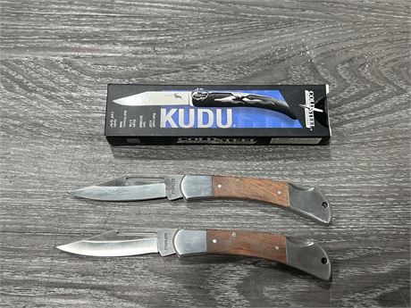NEW COLD STEEL KUDU KNIFE - 4.25” BLADE + 2 STAINLESS FOLDING KNIVES
