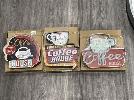 (3 NEW) BATTERY OPERATED COFFEE SHOP SIGNS