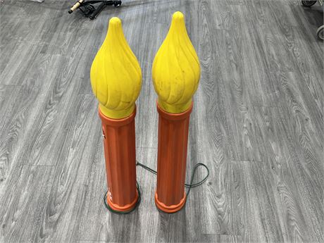 2 VINTAGE BLOW MOLD CHRISTMAS CANDLES - 3FT TALL