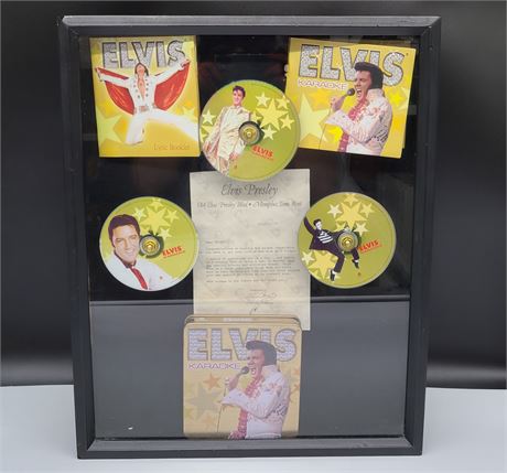 ELVIS PRESLEY KARAOKE 3 CD'S GOLD TIN COLLECTORS EDITION IN SHADOW BOX (17"x21")