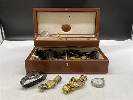 JEWELRY BOX FULL OF MISC WATCHES