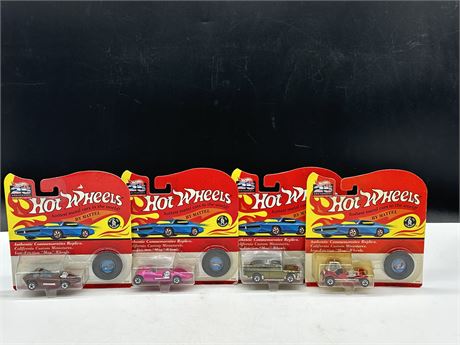 4 1992 NEW IN PACKAGE HOT WHEELS ANNIVERSARY MODEL CARS W/BUTTONS
