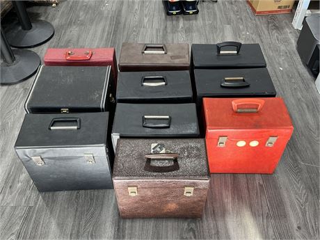 LOT OF 10 VINTAGE RECORD CARRY CASES