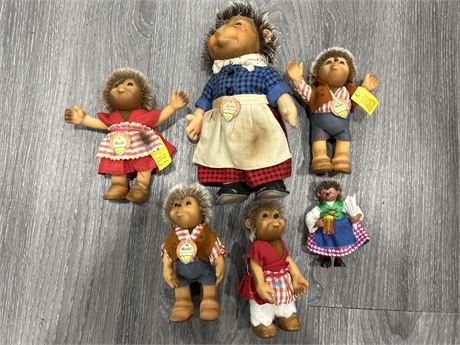 6 STEIFF MADE IN GERMANY DOLLS - LARGEST 7”
