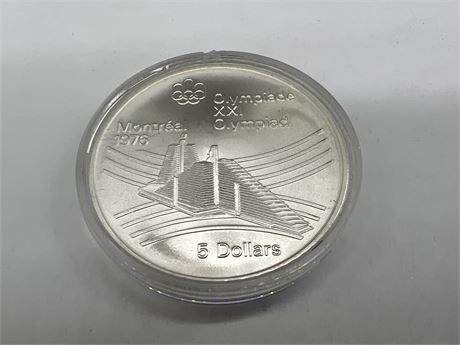 1976 MONTREAL .925 SILVER $5 COIN - CONTAINS 0.72 TROY OZ OF FINE SILVER