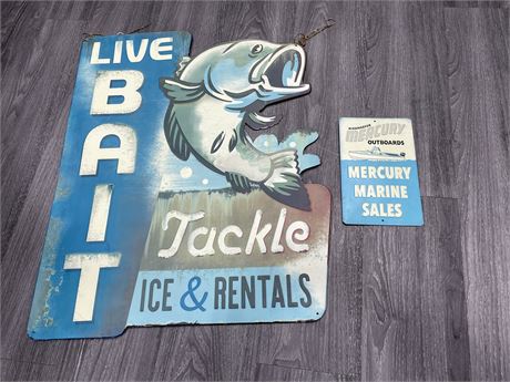 2 METAL FISHING SIGNS (LARGEST 23”x29”)