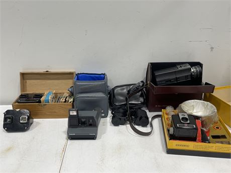 VINTAGE CAMERAS, VIEWMASTERS, REELS, BELL + HOWELL - AS FOUND