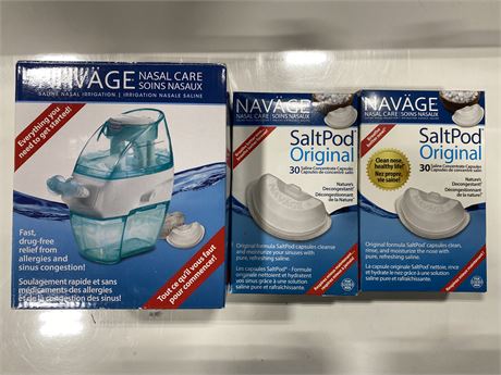 NAVAGE NASAL IRRIGATION CARE SET NEW IN BOX & 2 SALTPODS NEW IN BOX