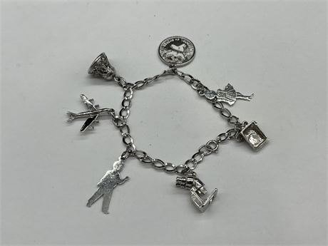 STERLING SILVER CHARM BRACELET WITH CHARMS
