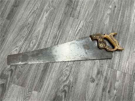 ANTIQUE DATED 1887 AIKINS HAND SAW W/CARVED HANDLE