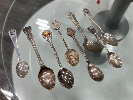 8 COLLECTOR SPOONS - SOME STERLING