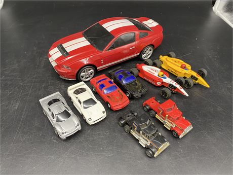 (8) 1980s SLOT CARS & RED MUSTANG CAR TOY