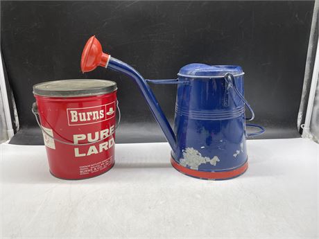 BURNS TIN WITH ENAMELLED WATERING CAN