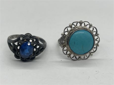 2 VINTAGE STERLING SILVER RINGS (LARGEST SIZE 6.5)