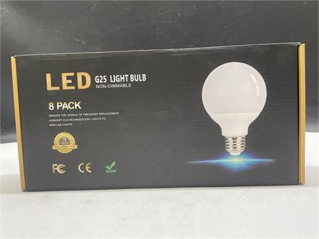 (NEW IN BOX) 8 PACK OF LED G25 LIGHT BULB - SPECS IN PHOTOS