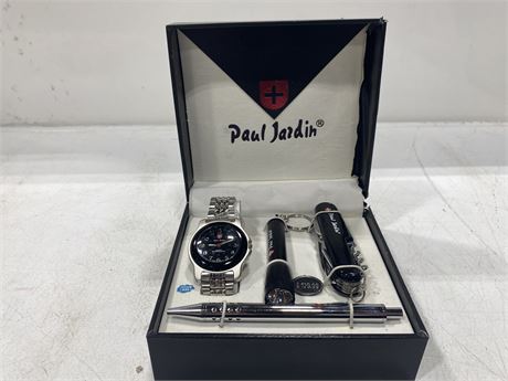 PAUL JARDIN COLLECTABLE CASE W/WATCH & OTHERS