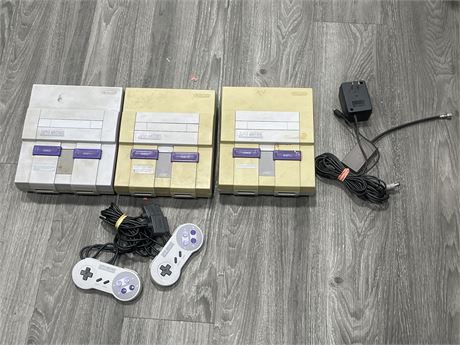 3 SNES CONSOLES W/ POWER CORD & 2 CONTROLLERS