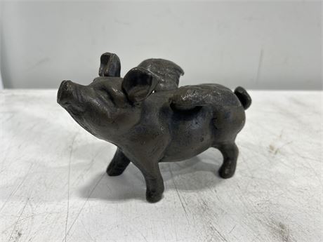 VINTAGE CAST IRON WHEN PIGS FLY WINGED PIG - 7” X 4.5”
