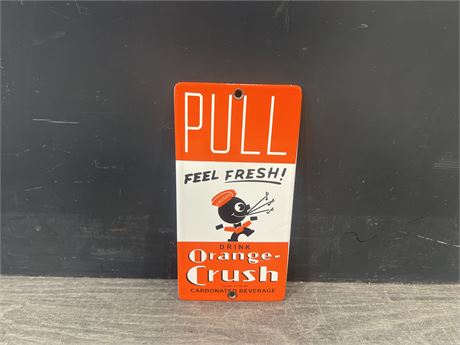 1980’s ORANGE CRUSH CRUSHY PORCELAIN PALM PUSH - 8”x4”