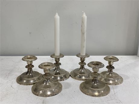 6 VINTAGE SILVER PLATED CANDLE HOLDERS (4.5”)