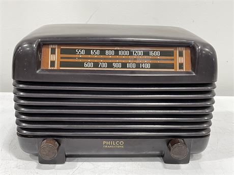 1948 PHILCO TRANSITONE AM BAKELITE RADIO - WORKING (11.5”X7”)