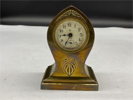 ANTIQUE ART NOUVEAU BRASS “ANSONIA” CARRIAGE STYLE CLOCK CIRCA 1900-1910 (6”)
