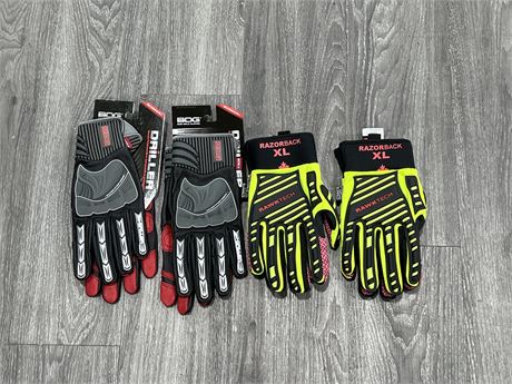 4 PAIRS OF NEW WORK GLOVES - SIZE XL