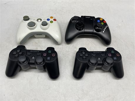 2 PS3 CONTROLLERS & 2 XBOX 360 CONTROLLERS