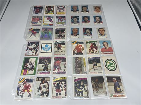 4 SHEETS OF 1970’s/80’s HOCKEY CARDS (BOTTOM SHEET ALL ROOKIES)
