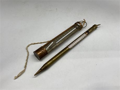 2 VINTAGE BRASS & COPPER THERMOMETERS
